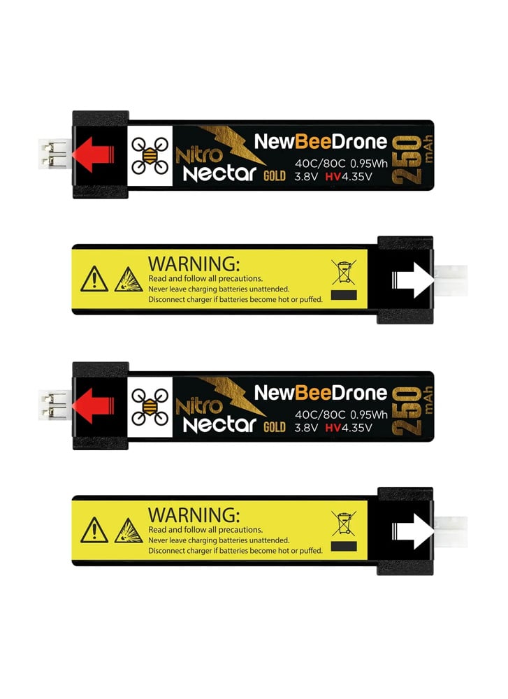 NewBeeDrone Nitro Nectar Gold 250mAh 1S HV LiPo Battery JST-PH2 (Pack of 4)