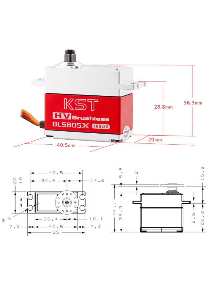 KST BLS805X HV Brushless Digital Tail Servo 7.5Kgf.cm 0.039sec for Heli 550-700