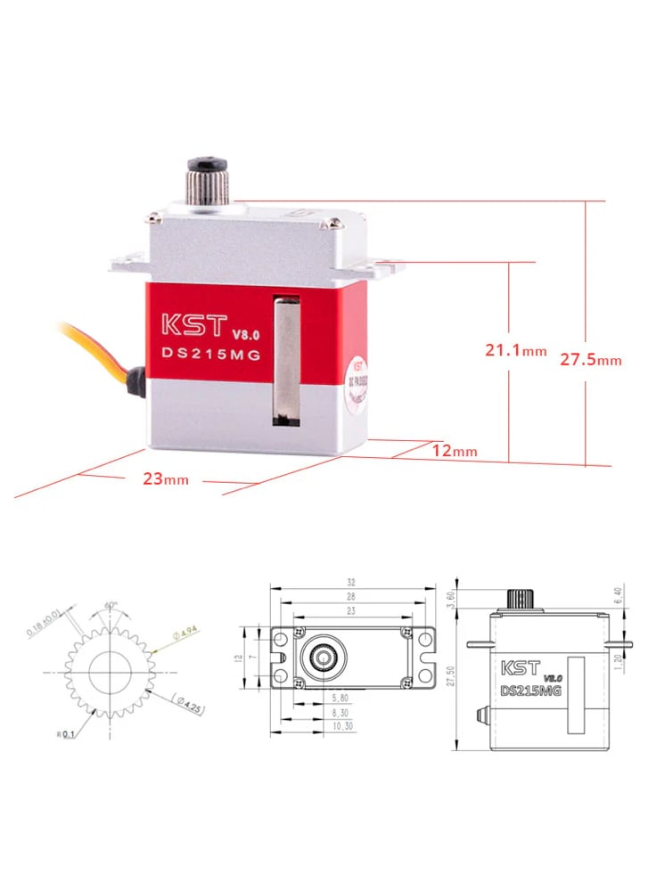 KST DS215MG V8.0 Digital Metal Geared Micro Servo 4.0Kgf.cm 0.05sec for RC Glider and Helicopters