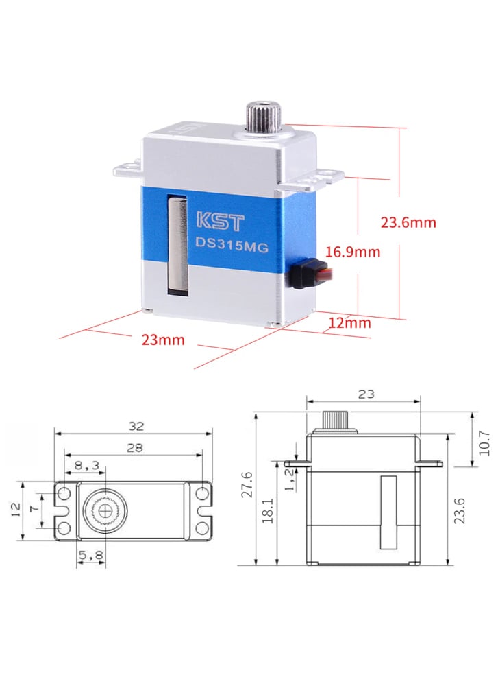 KST DS315MG V8.0 Mini Digital Metal Gear Coreless Servo 4.8kg 0.07sec for RC Helicopters
