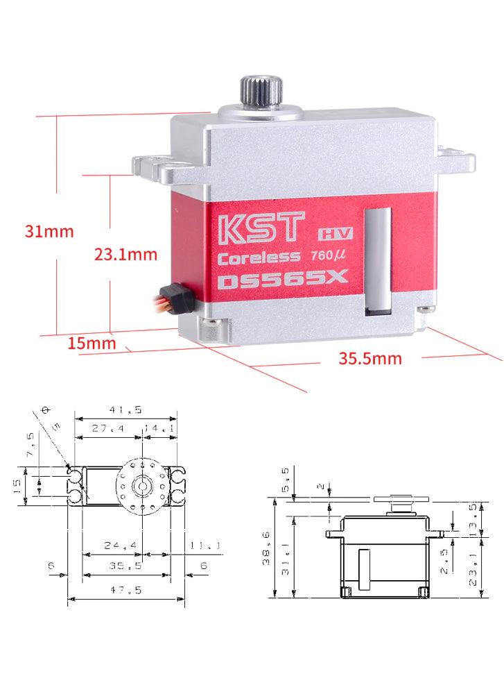 KST DS565X HV Digital Metal Geared Tail Coreless Servo 6.0Kgf.cm 0.04sec for Heli 325-425