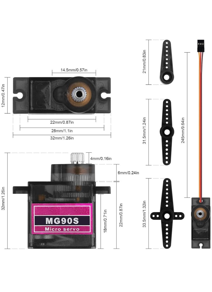 MG90S Metal-Gear Micro Servo 9G – 90° / 180° / 360°