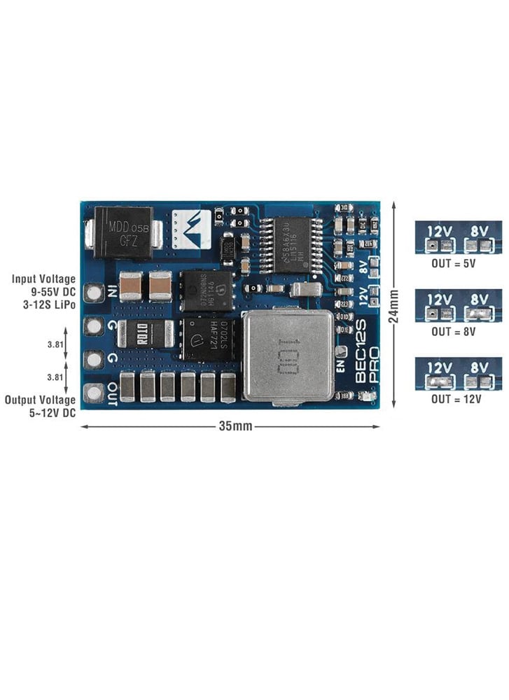 Matek 12S Pro BEC – 9-55V Input 5V/8V/12V – 5A Output