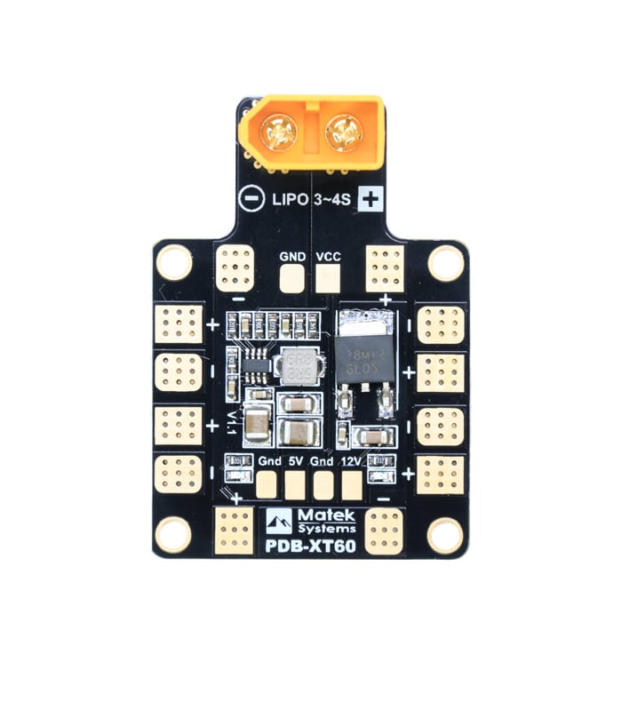 Matek XT60 Quad PDB with 5V & 12V BEC Outputs (36x36mm)