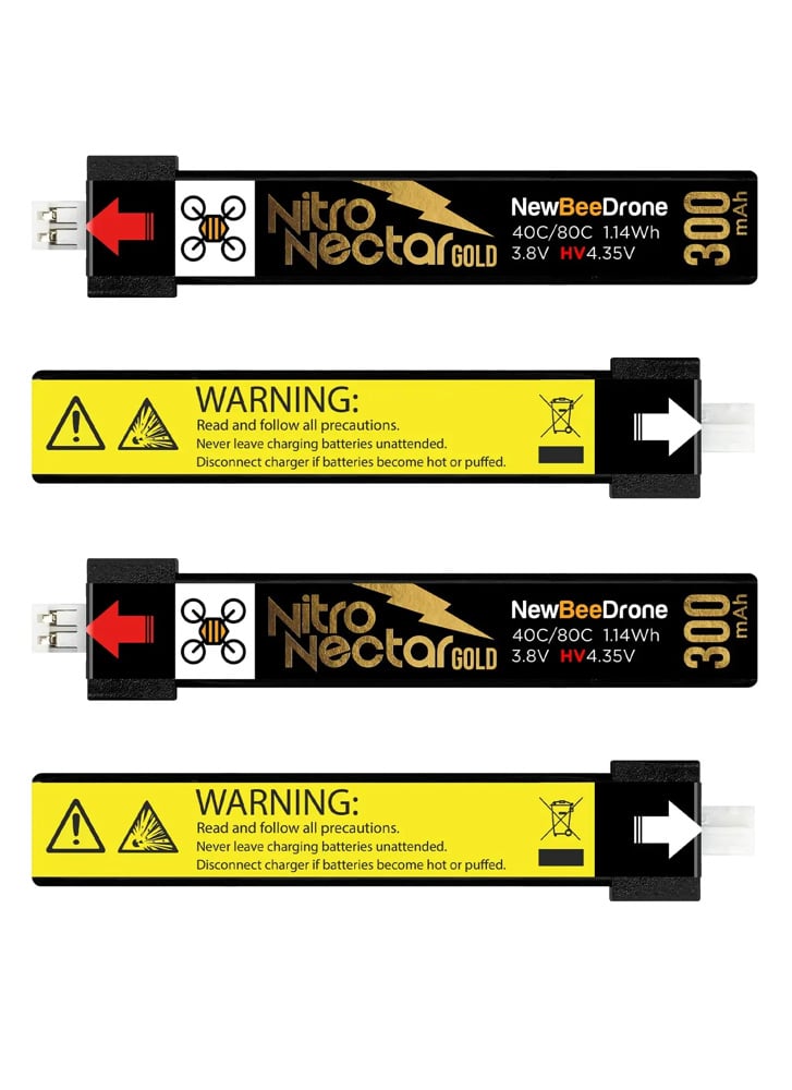 NewBeeDrone Nitro Nectar Gold 300mAh 1S HV LiPo Battery JST-PH2 (Pack of 4)