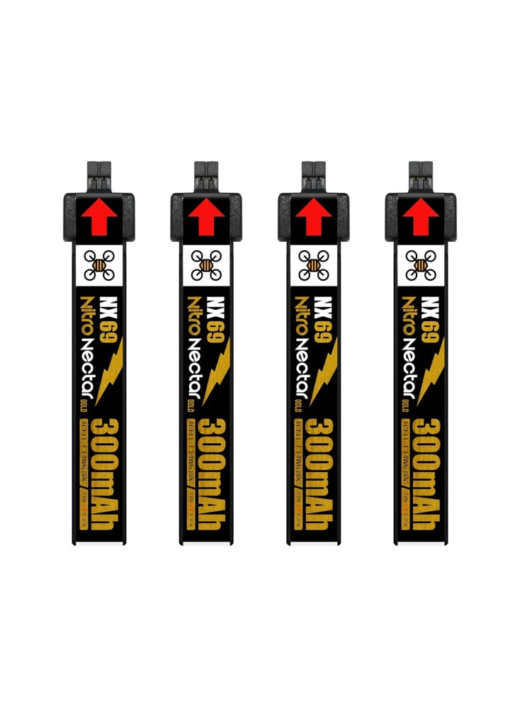 NewBeeDrone Nitro Nectar NX69 300mAh 1S 80C HV LiPo Battery (Pack of 4)