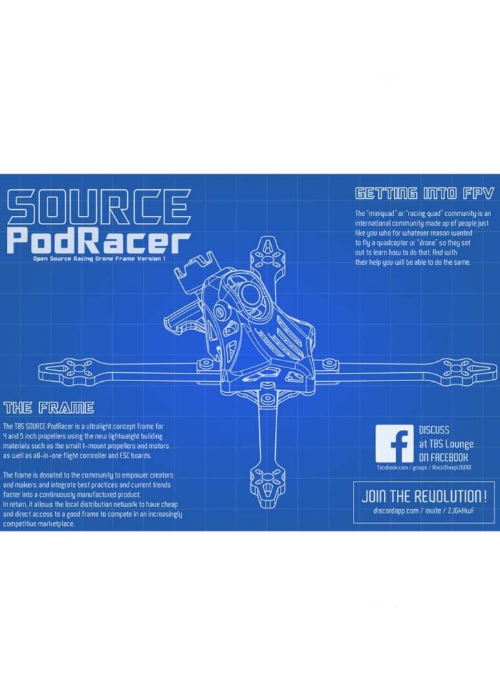 TBS Source PodRacer Ultralight 4 / 5 Inch Racing Drone Frame