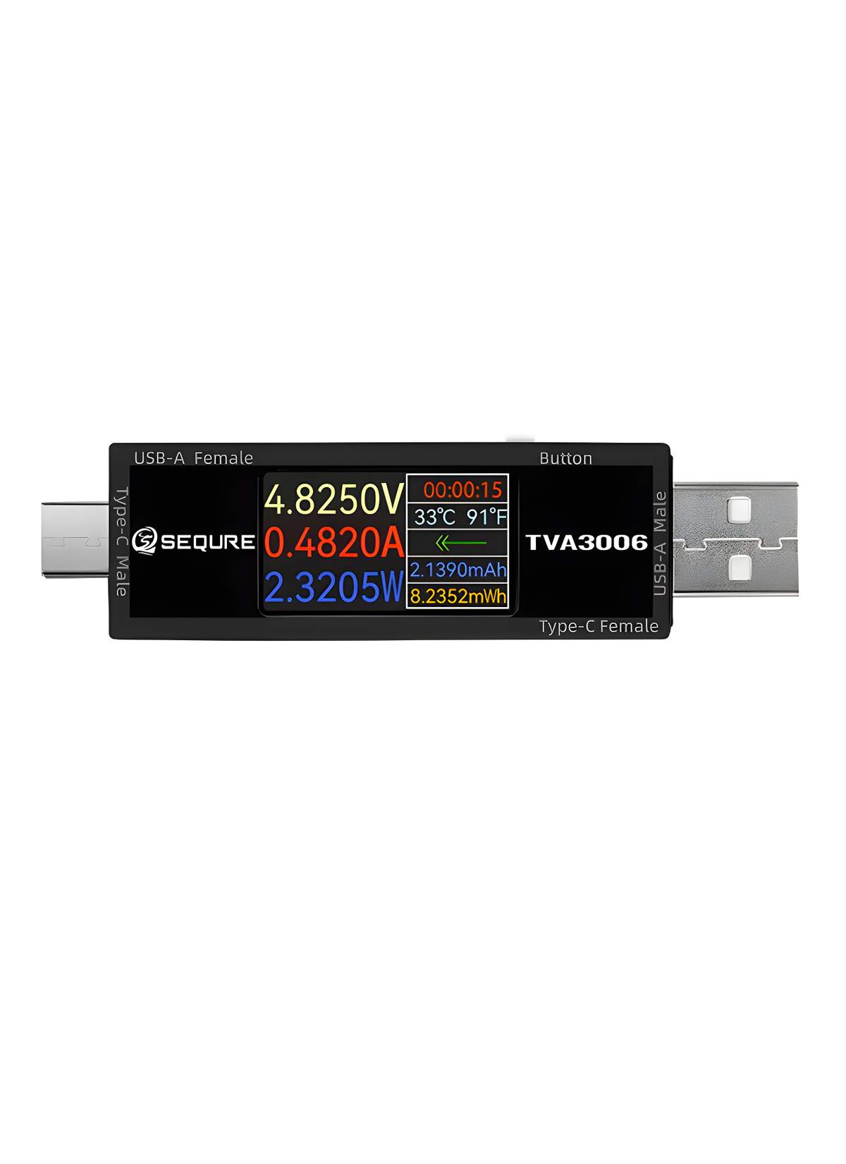Sequre TVA3006 High Precision USB (Type C & A) Pass-Through Power Meter