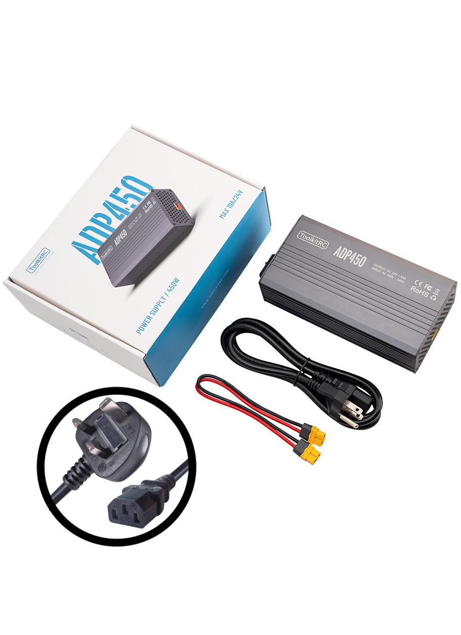 ToolKitRC ADP450 450W 24V 19A Power Supply with XT60 Output (UK Plug)
