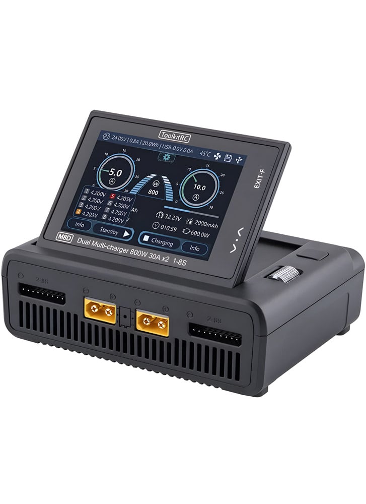 ToolkitRC M8D 1-8S 1600W 50A Dual Channel Touchscreen Charger