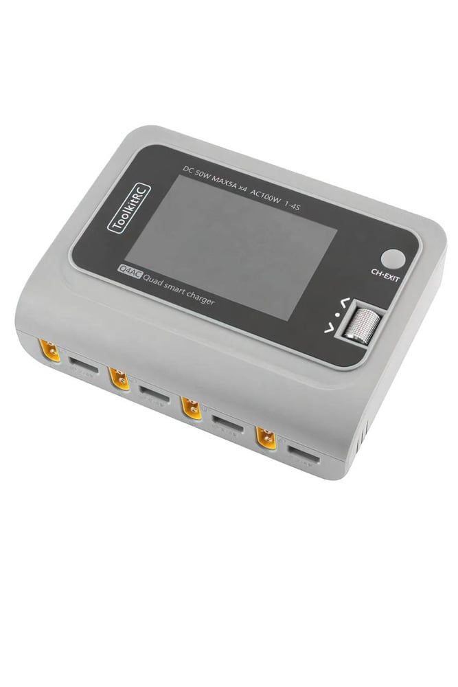 ToolkitRC Q4AC 4x50W AC/DC 1-4S Battery Charger (XT60)
