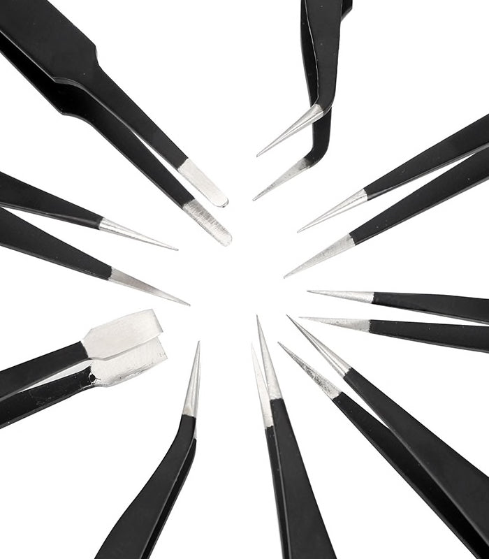 Pack of 9 ESD Stainless Steel Anti-static Precision Tweezers