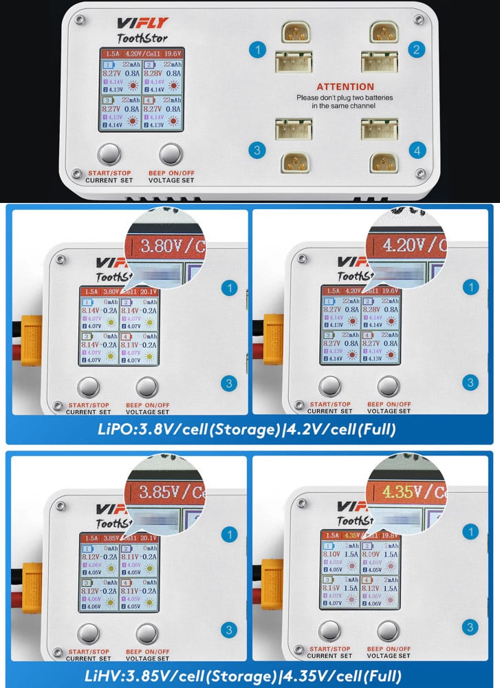 VIFLY ToothStor 2S LiPo Battery Balance Charger / Discharger (JST-XH2.54 / BT3.0)